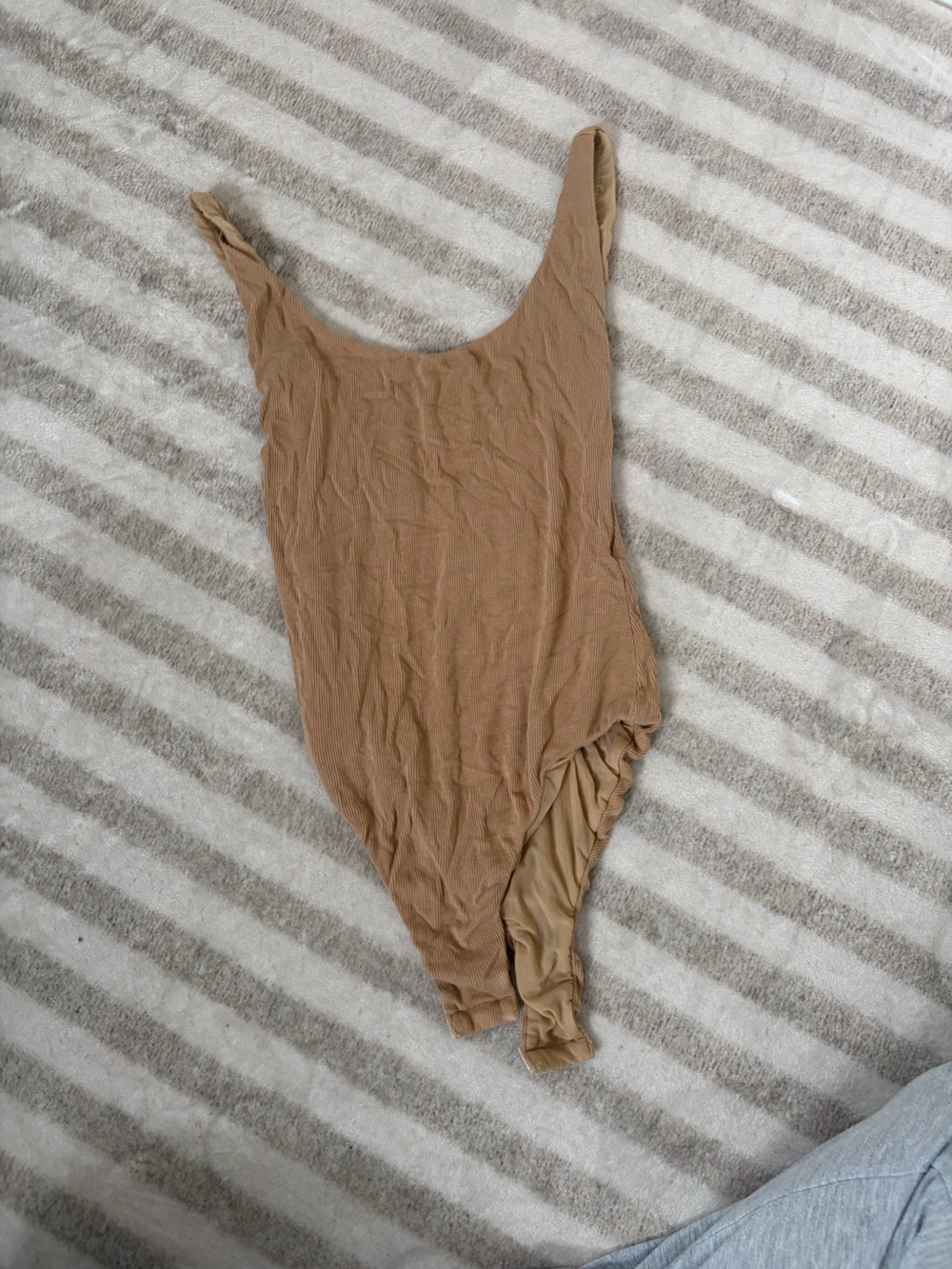 Princess Polly Ribbed Scoop Neck Bodysuit in Tan low sides